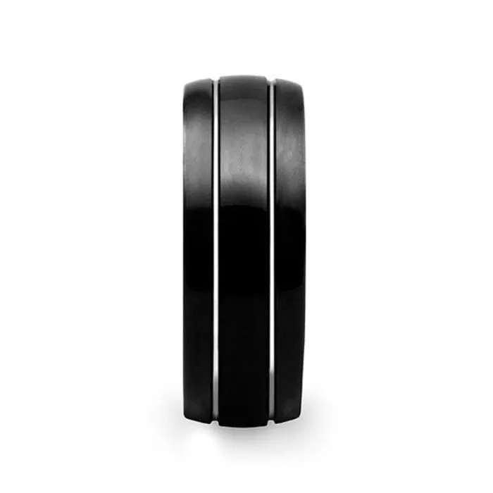 ECLIPSE Domed Black Tungsten Ring with Polished Grooves