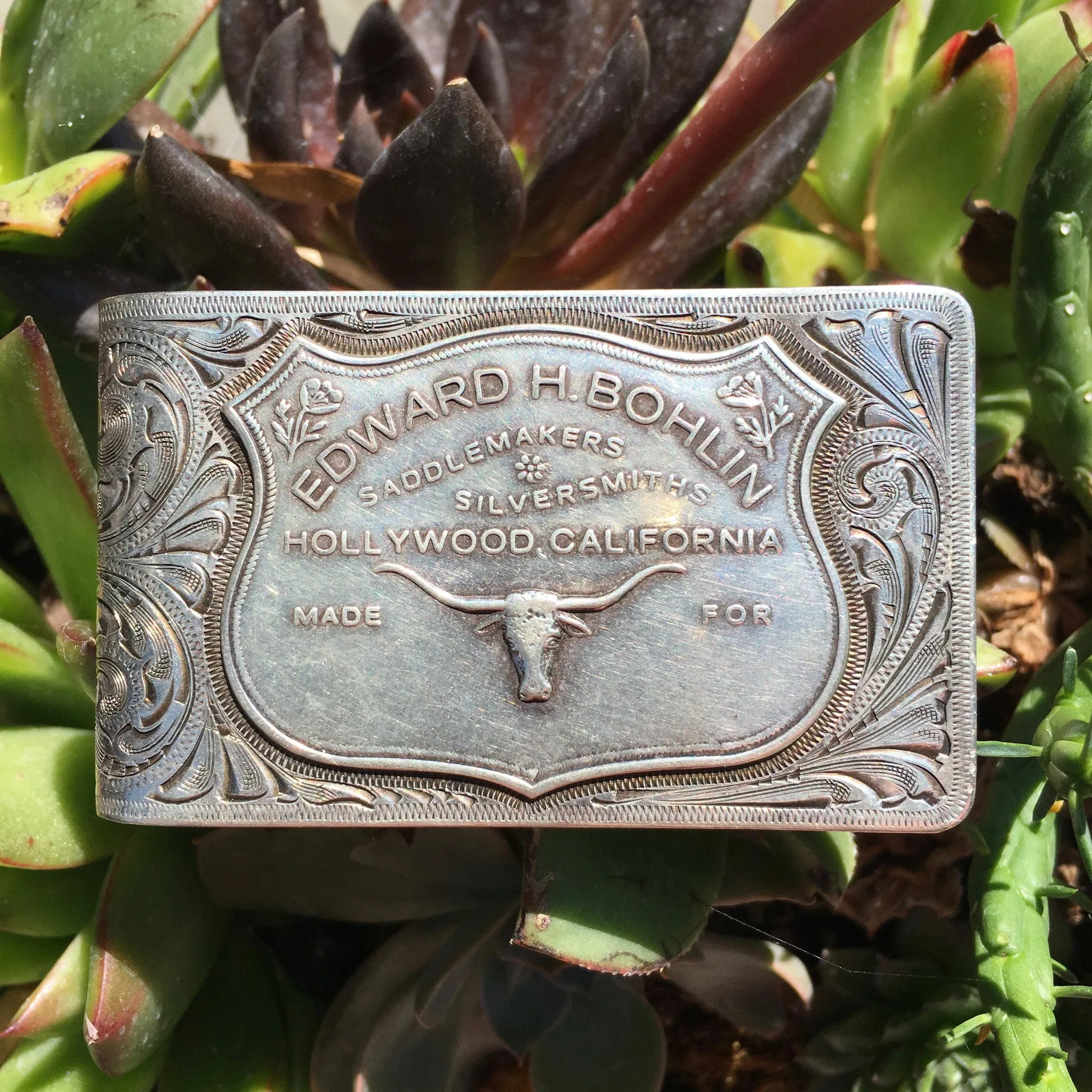 Edward H. Bohlin Hollywood California Sterling Silver Long Horn Money Clip MASSIVE