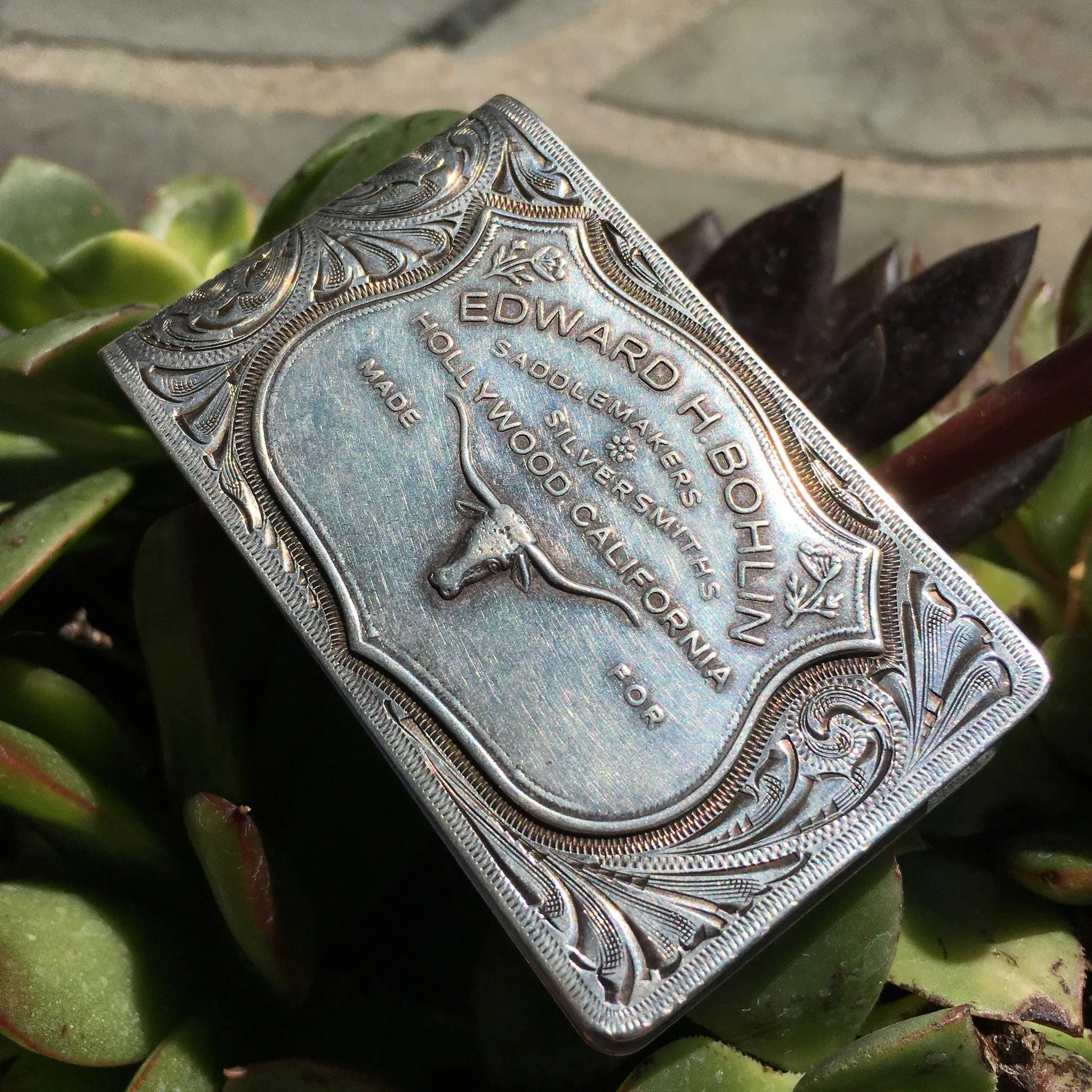 Edward H. Bohlin Hollywood California Sterling Silver Long Horn Money Clip MASSIVE