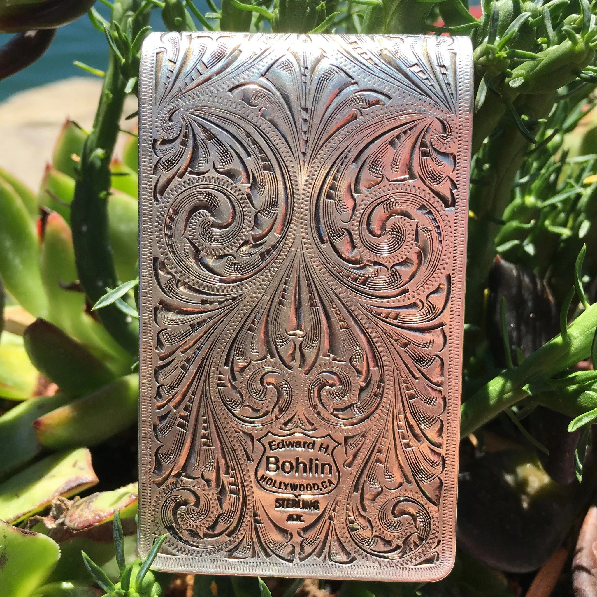Edward H. Bohlin Hollywood California Sterling Silver Long Horn Money Clip MASSIVE