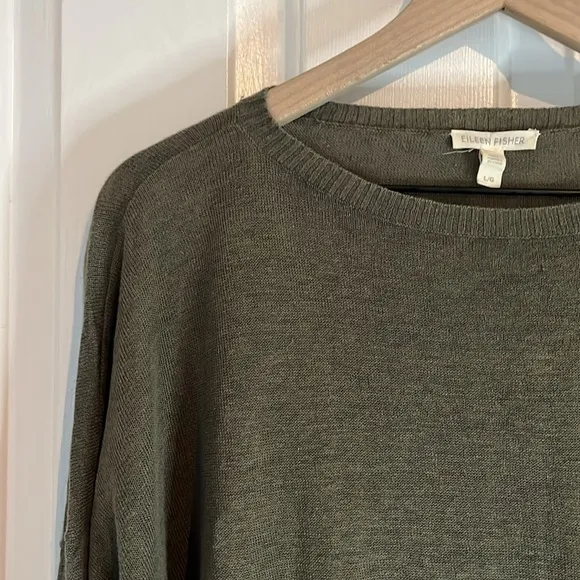 Eileen Fisher | 100% Linen Olive Green Lightweight Longsleeve Sweater Size Large