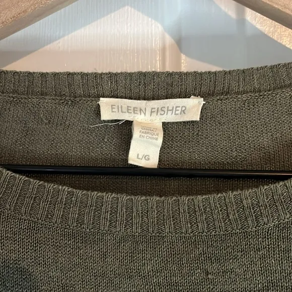 Eileen Fisher | 100% Linen Olive Green Lightweight Longsleeve Sweater Size Large