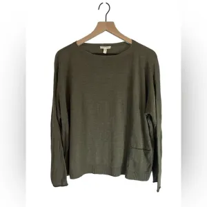 Eileen Fisher | 100% Linen Olive Green Lightweight Longsleeve Sweater Size Large