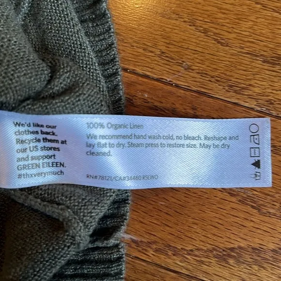 Eileen Fisher | 100% Linen Olive Green Lightweight Longsleeve Sweater Size Large
