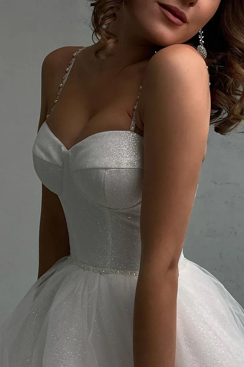 Elegant A-Line Spaghetti Straps Sweetheart Tulle Simple Wedding Dress TN363