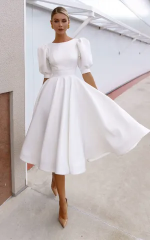 Elegant Bateau A Line Satin Knee-length Wedding Dress-716097