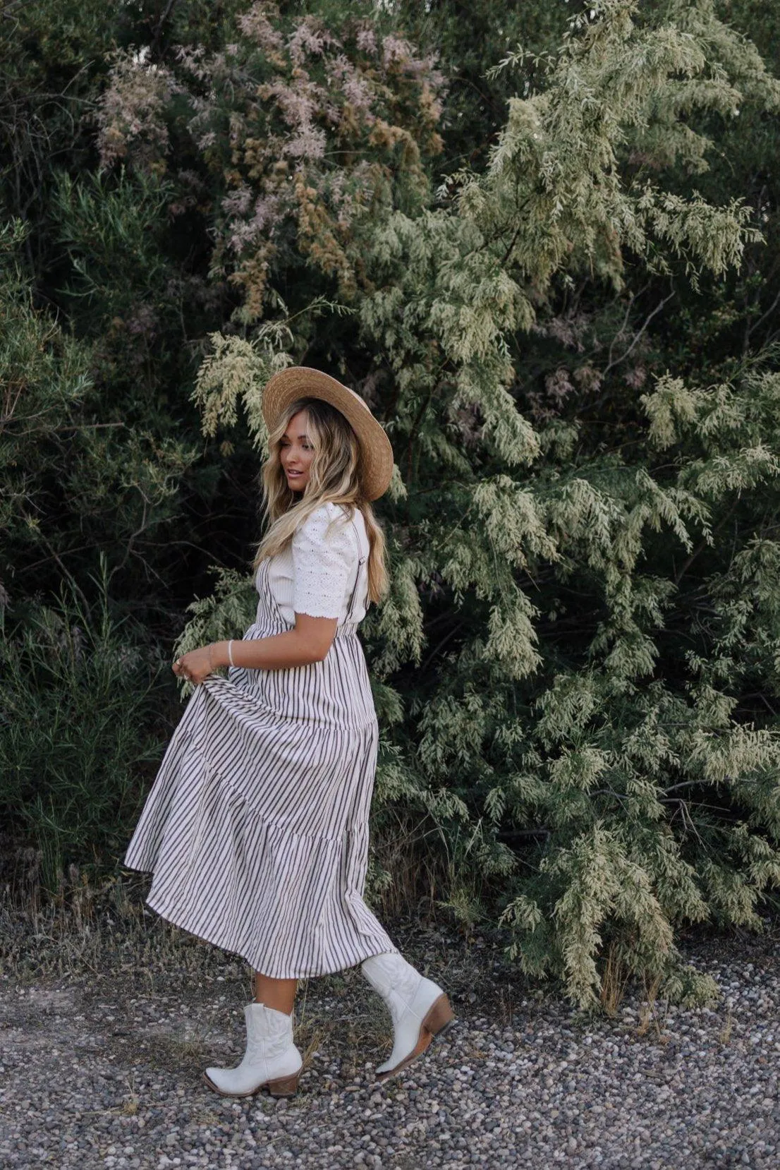 Elizabeth Overall Dress in Ivory Charcoal