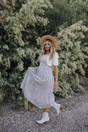 Elizabeth Overall Dress in Ivory Charcoal