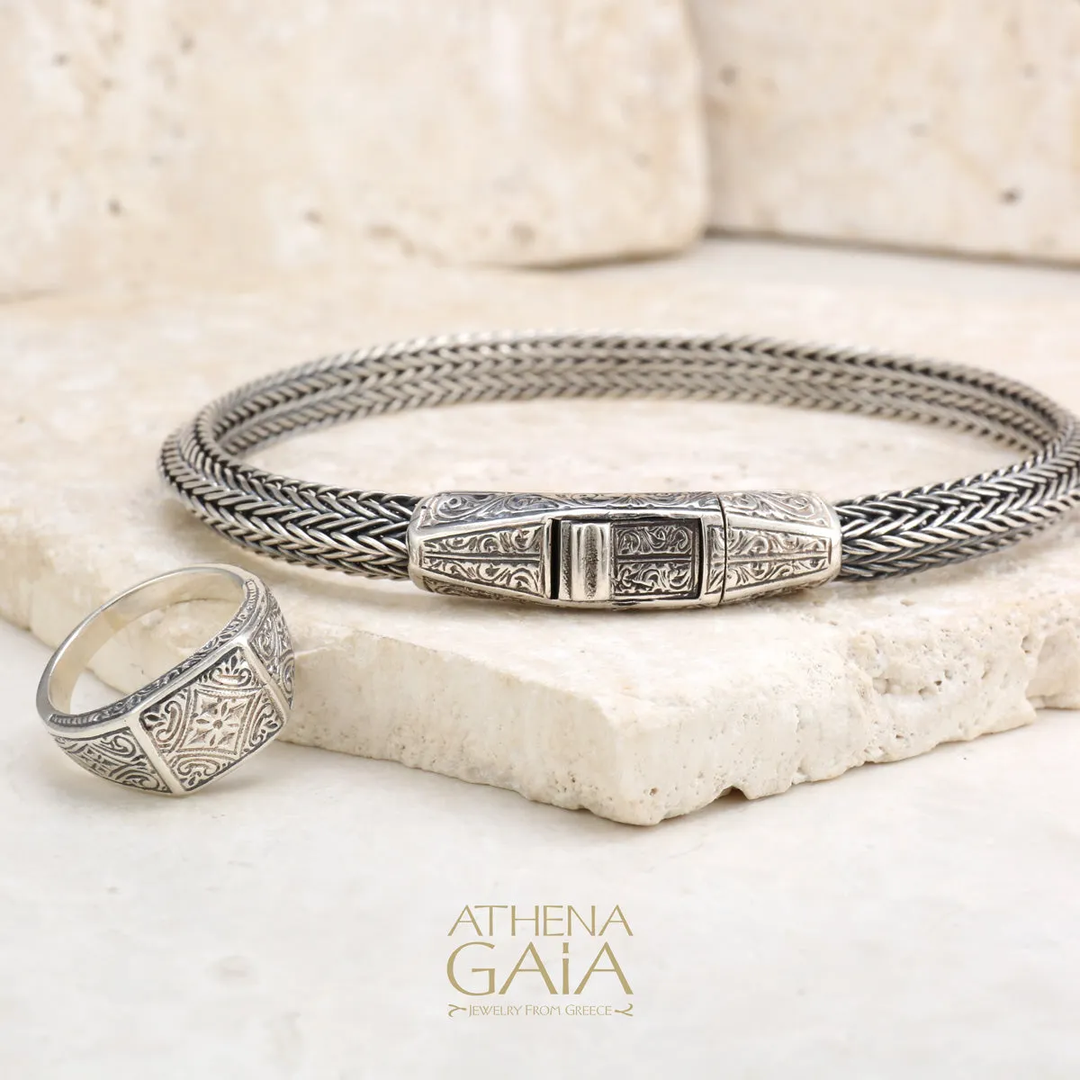 Etched Sterling Silver Club Ring