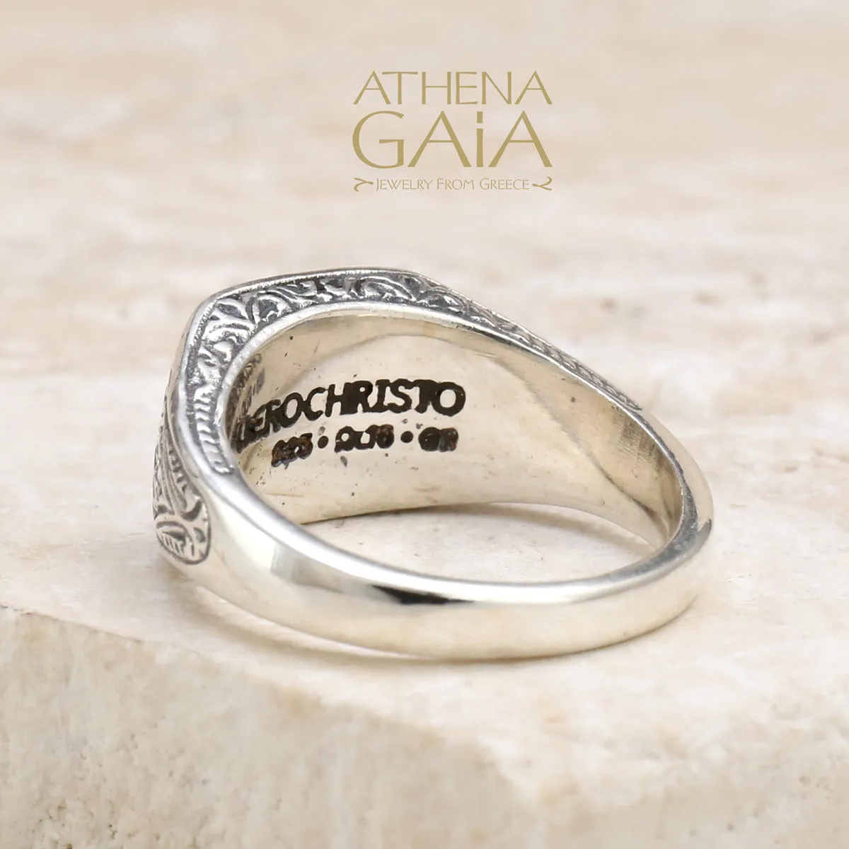 Etched Sterling Silver Club Ring