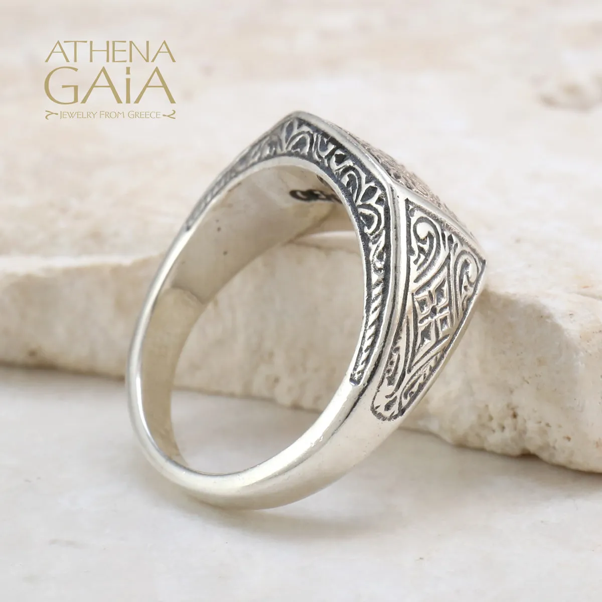 Etched Sterling Silver Club Ring