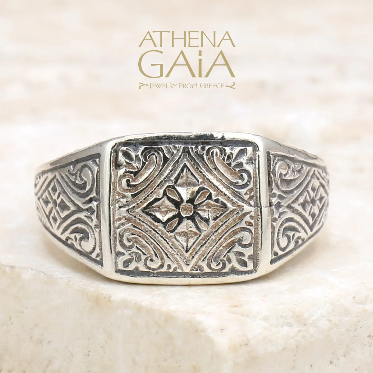 Etched Sterling Silver Club Ring