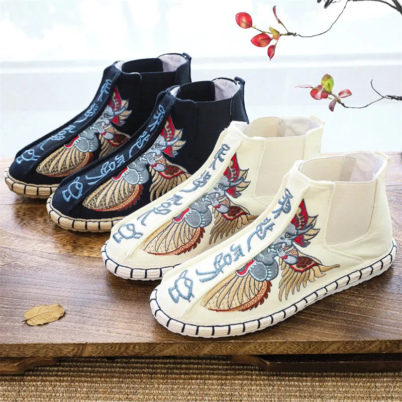 Ethnic Style Men's Round Toe Embroidered Flat Boots