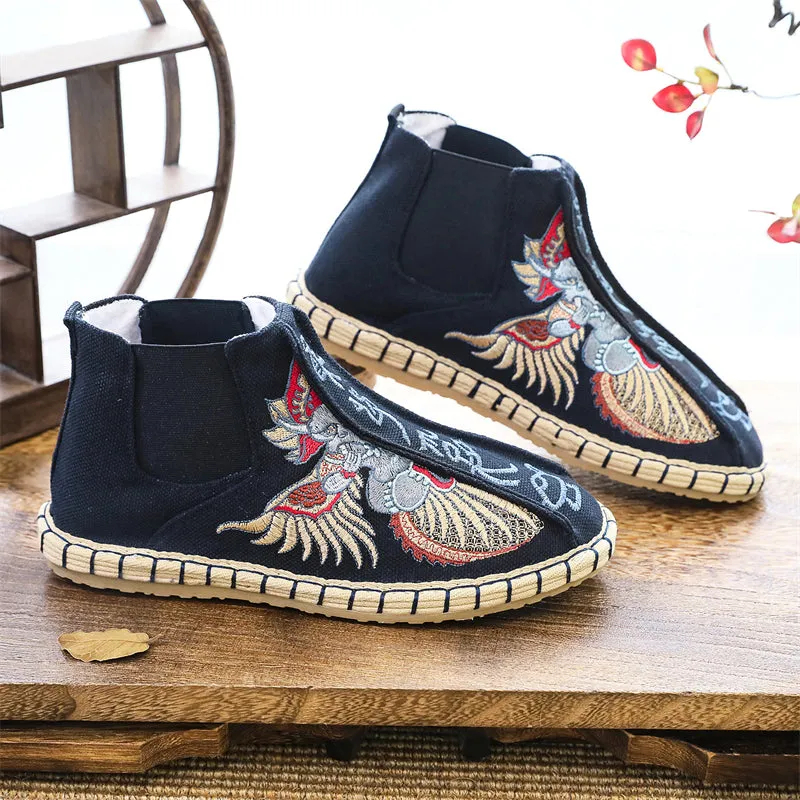 Ethnic Style Men's Round Toe Embroidered Flat Boots