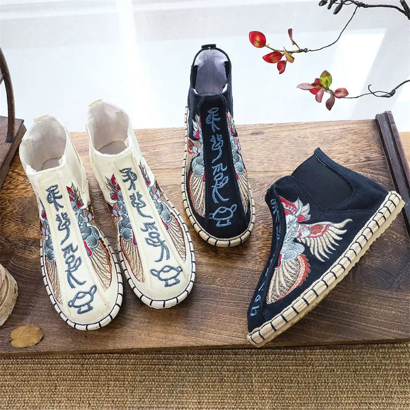 Ethnic Style Men's Round Toe Embroidered Flat Boots