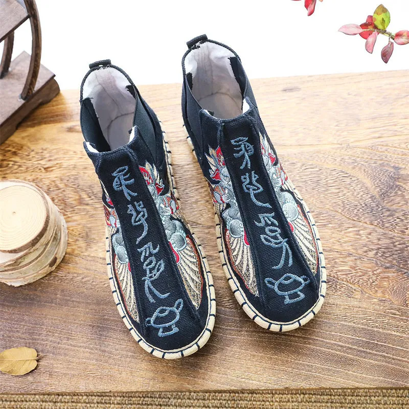 Ethnic Style Men's Round Toe Embroidered Flat Boots