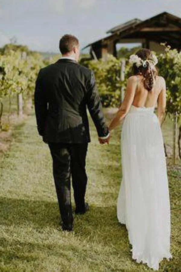 Fabulous Chiffon Cheap Spaghetti Straps Wedding Dresses with Short Train, MW130