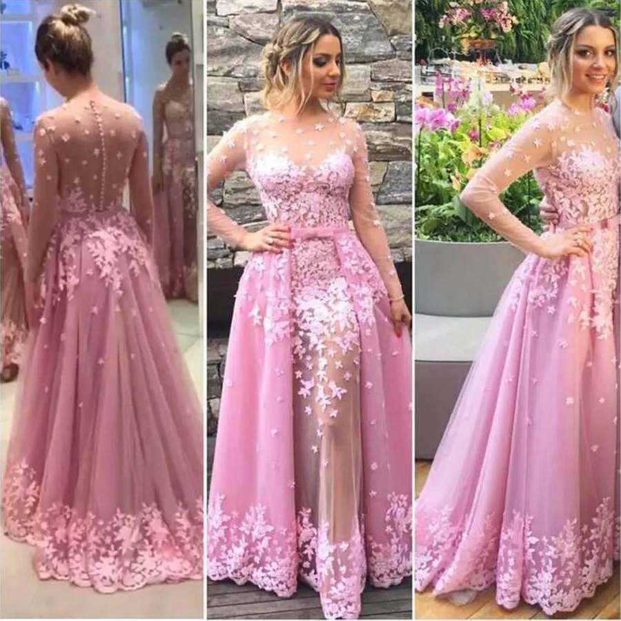 Fabulous Lavender Floral Long Sleeves Prom Dress, Party Dresses With Appliques, MP165