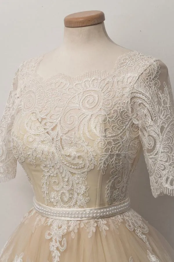 Fabulous Scalloped-Edge  Homecoming Dress With Lace Pearls TR0110