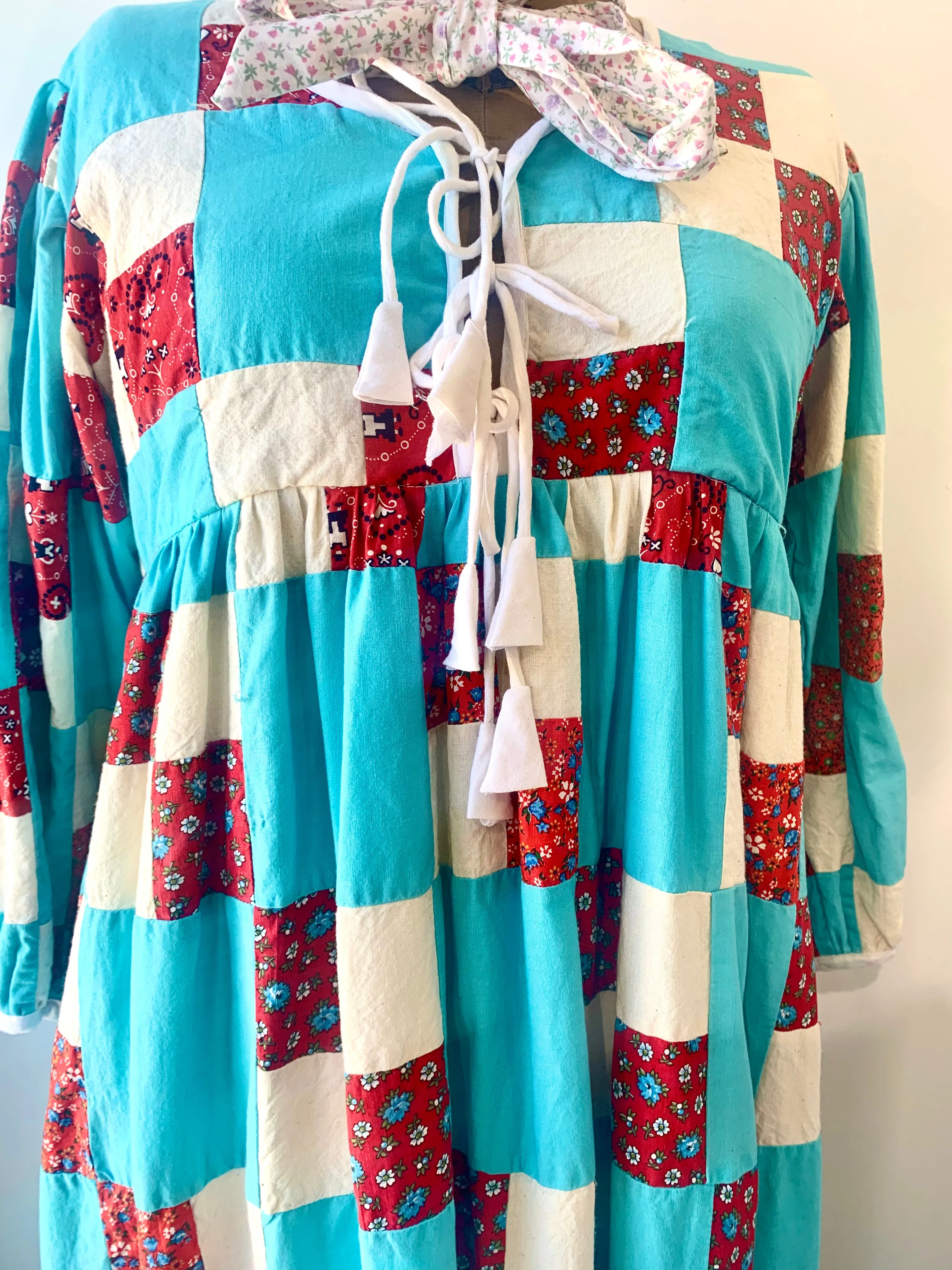 Farewell Francis Camilla Patchwork Dress - Aqua and Red