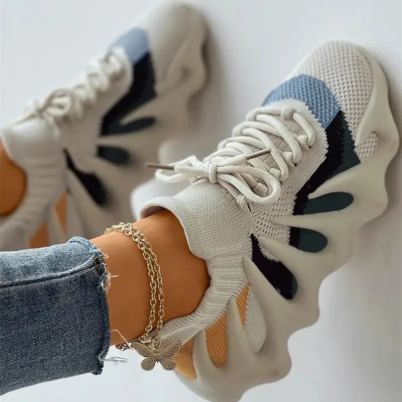 Fashion Casual Sportswear Bandage Patchwork Round Sport Running Shoes