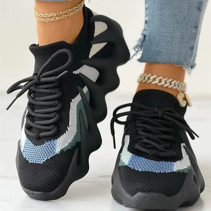 Fashion Casual Sportswear Bandage Patchwork Round Sport Running Shoes