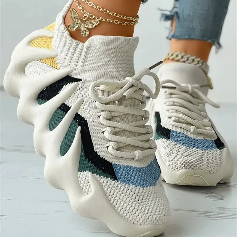 Fashion Casual Sportswear Bandage Patchwork Round Sport Running Shoes