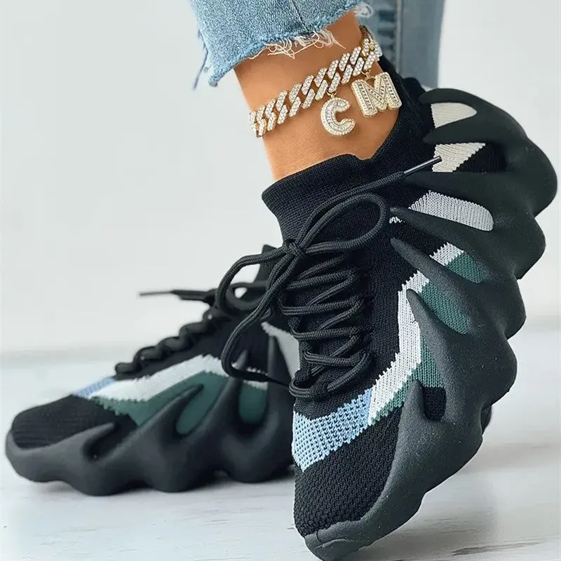 Fashion Casual Sportswear Bandage Patchwork Round Sport Running Shoes