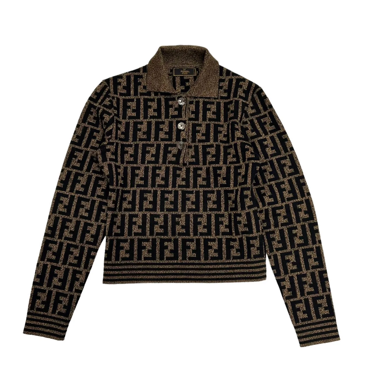 Fendi Brown Logo Polo Sweater