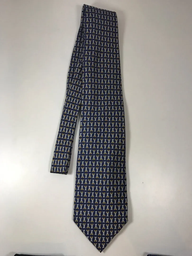 FERRAGAMO Blue Silk Men's Neck Tie with Dog and Bone Print 59 in.