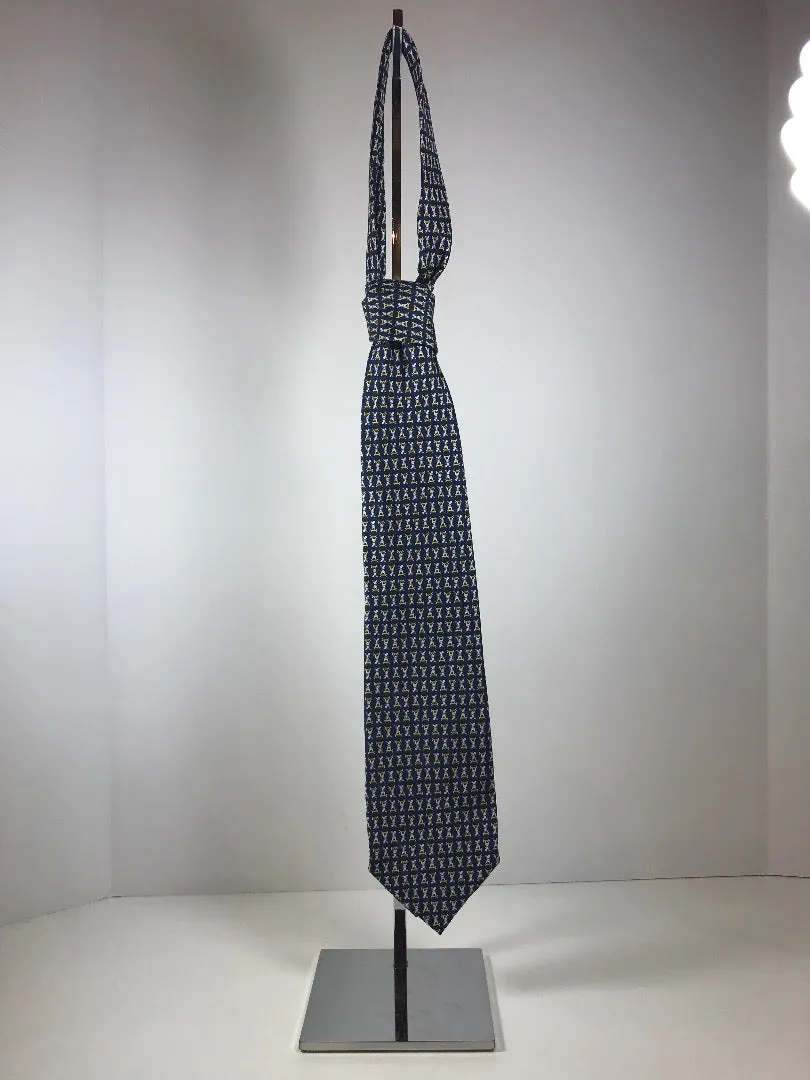 FERRAGAMO Blue Silk Men's Neck Tie with Dog and Bone Print 59 in.