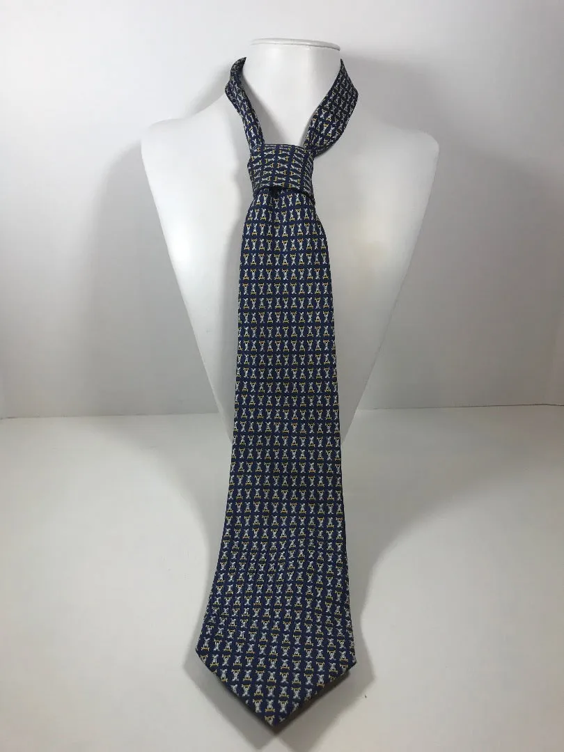 FERRAGAMO Blue Silk Men's Neck Tie with Dog and Bone Print 59 in.