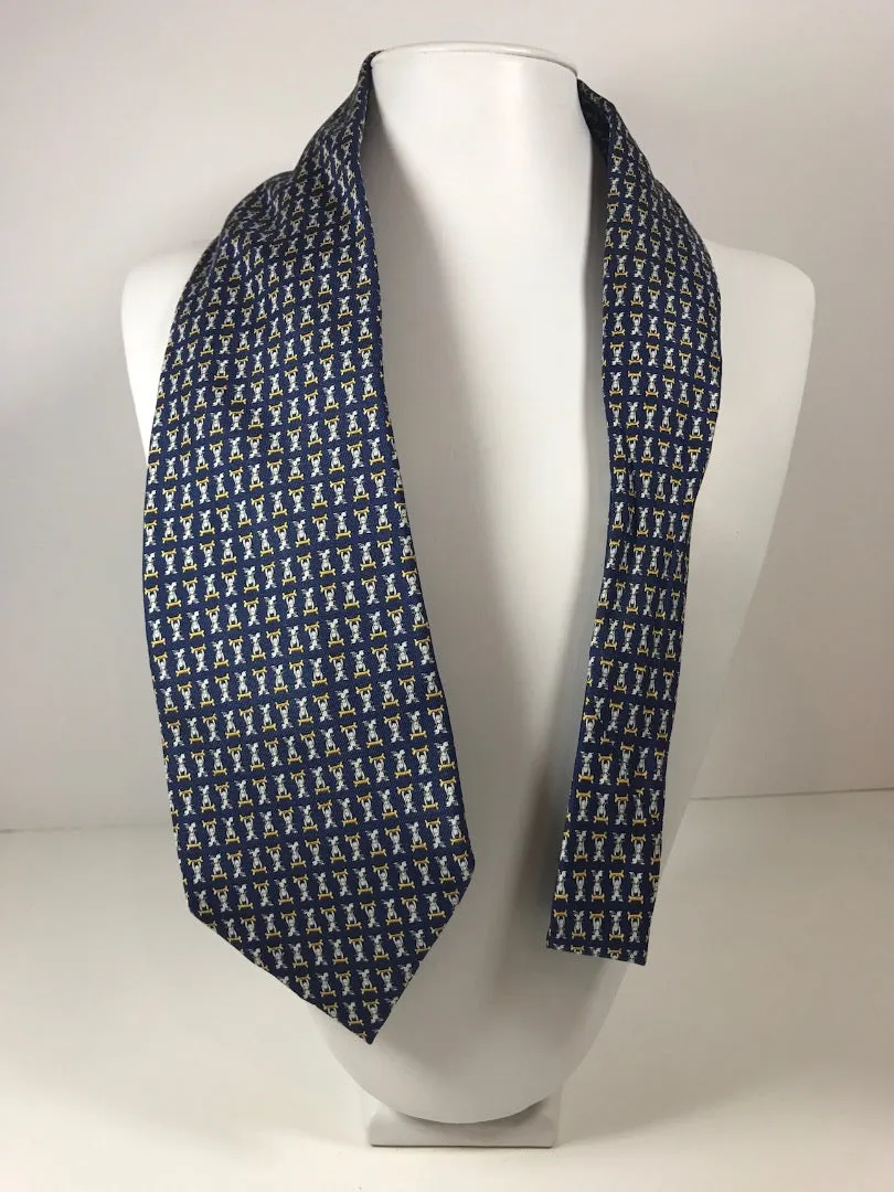 FERRAGAMO Blue Silk Men's Neck Tie with Dog and Bone Print 59 in.