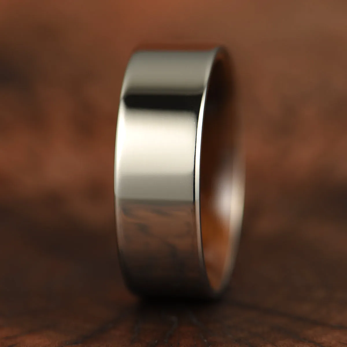 Flat Glossy Silver Tungsten Walnut Wood Men's Wedding Band 8MM