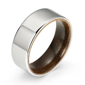 Flat Glossy Silver Tungsten Walnut Wood Men's Wedding Band 8MM