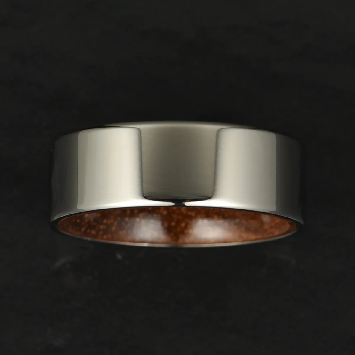Flat Glossy Silver Tungsten Walnut Wood Men's Wedding Band 8MM