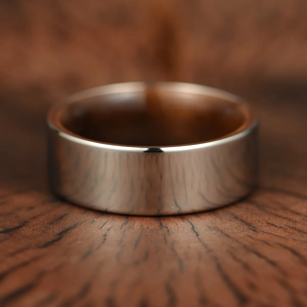 Flat Glossy Silver Tungsten Walnut Wood Men's Wedding Band 8MM