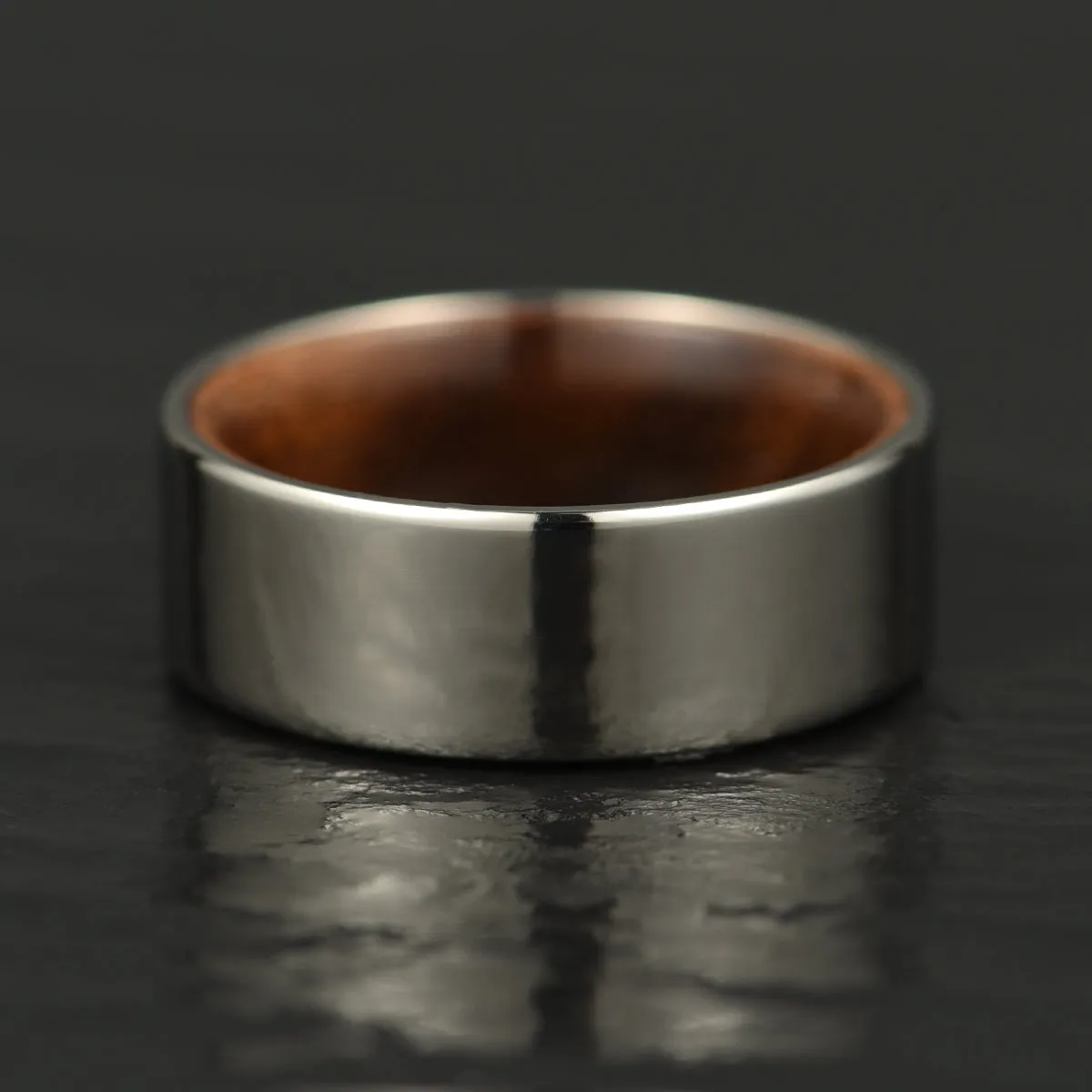 Flat Glossy Silver Tungsten Walnut Wood Men's Wedding Band 8MM