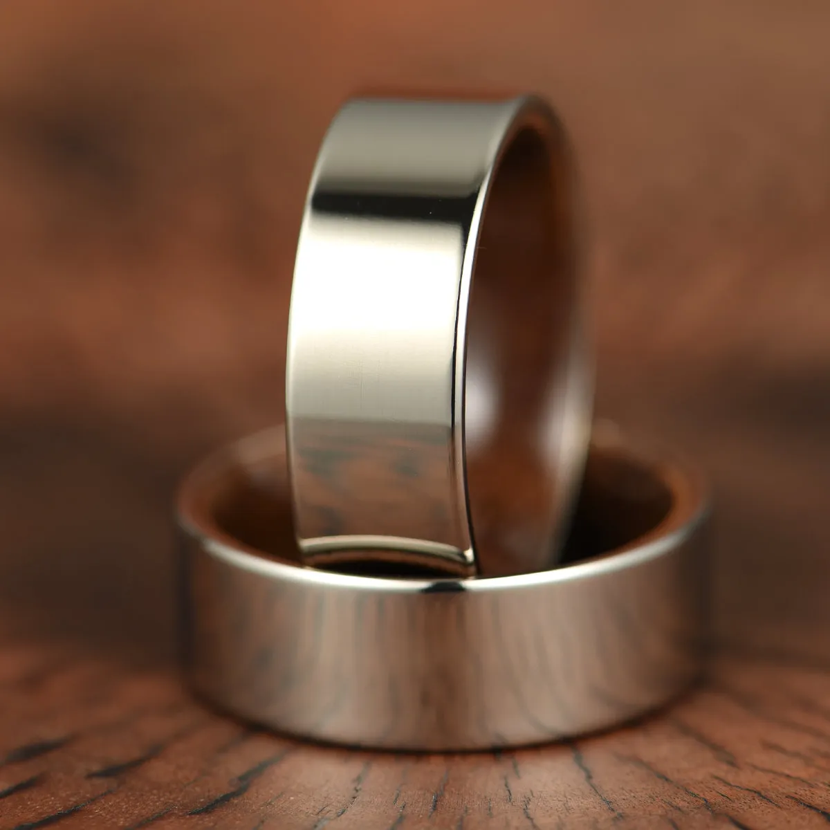 Flat Glossy Silver Tungsten Walnut Wood Men's Wedding Band 8MM