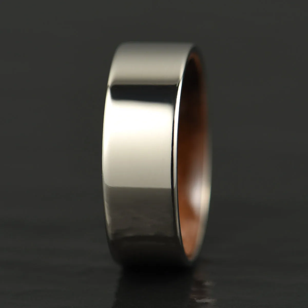 Flat Glossy Silver Tungsten Walnut Wood Men's Wedding Band 8MM