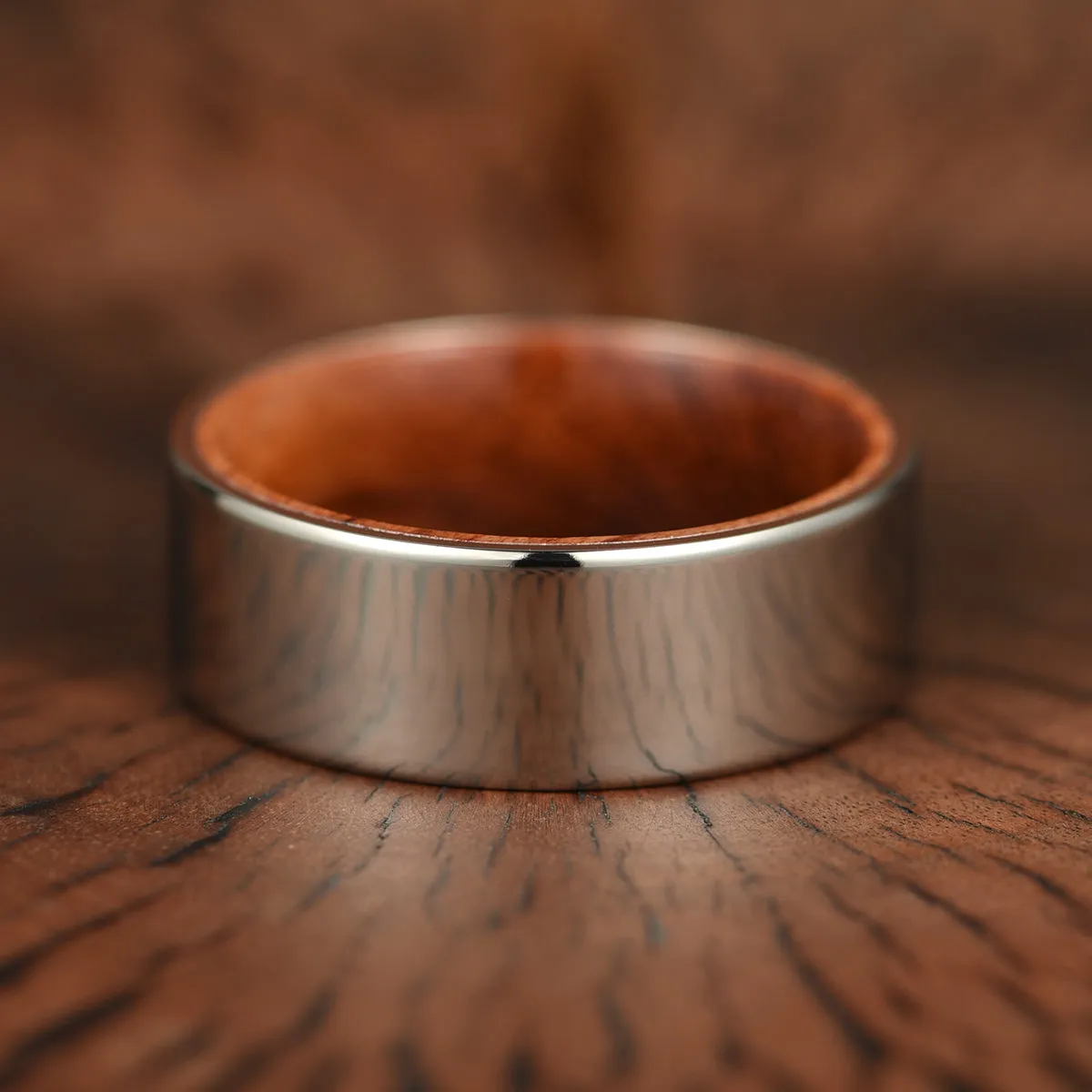 Flat Polished Silver Tungsten Rosewood Men's Wedding Band 8MM