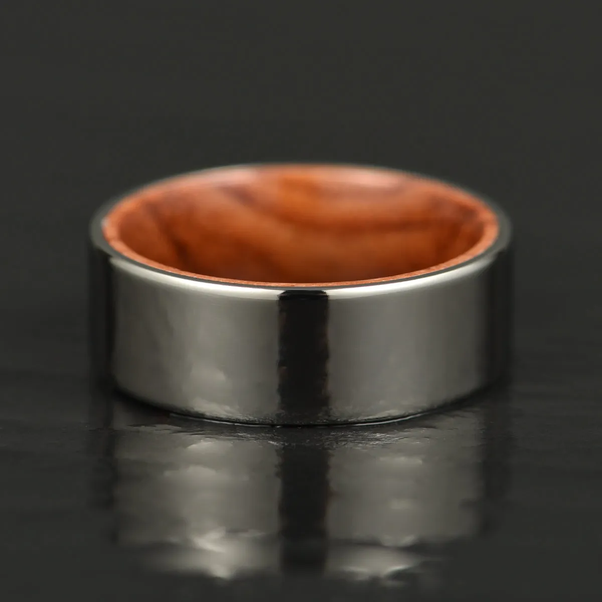 Flat Polished Silver Tungsten Rosewood Men's Wedding Band 8MM