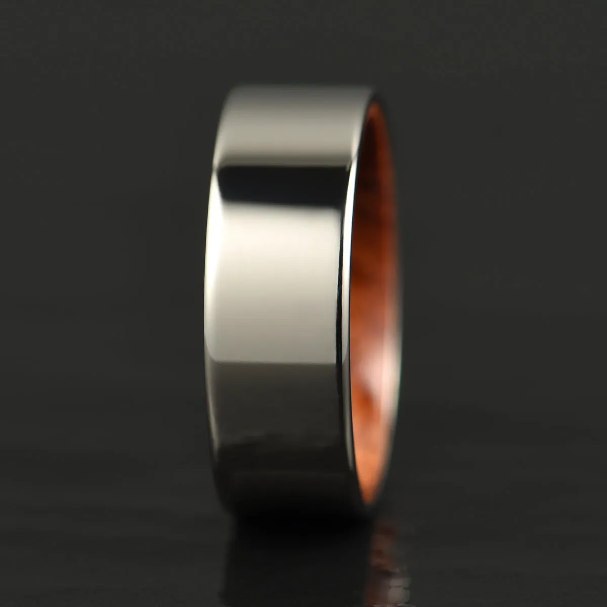 Flat Polished Silver Tungsten Rosewood Men's Wedding Band 8MM