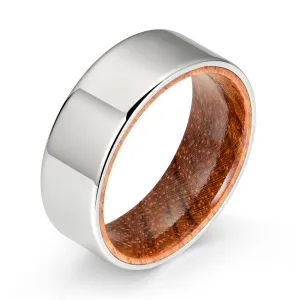 Flat Polished Silver Tungsten Rosewood Men's Wedding Band 8MM