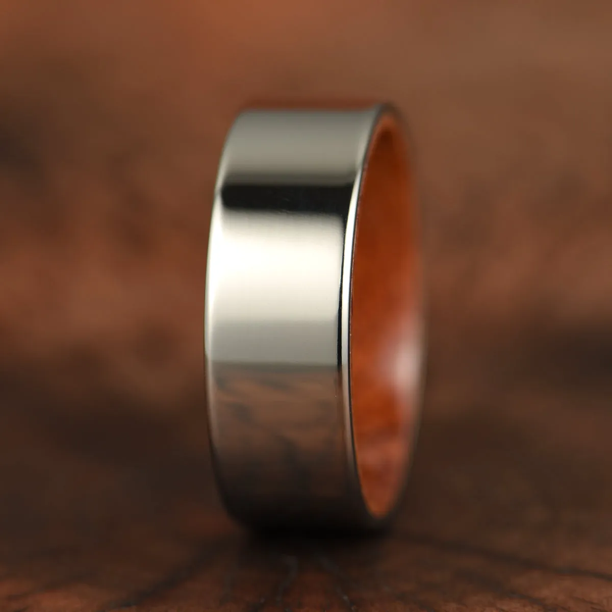 Flat Polished Silver Tungsten Rosewood Men's Wedding Band 8MM