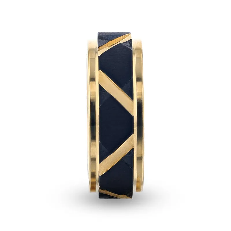 FLEMING Yellow Gold Plated Flat Polished Step Edged Titanium
