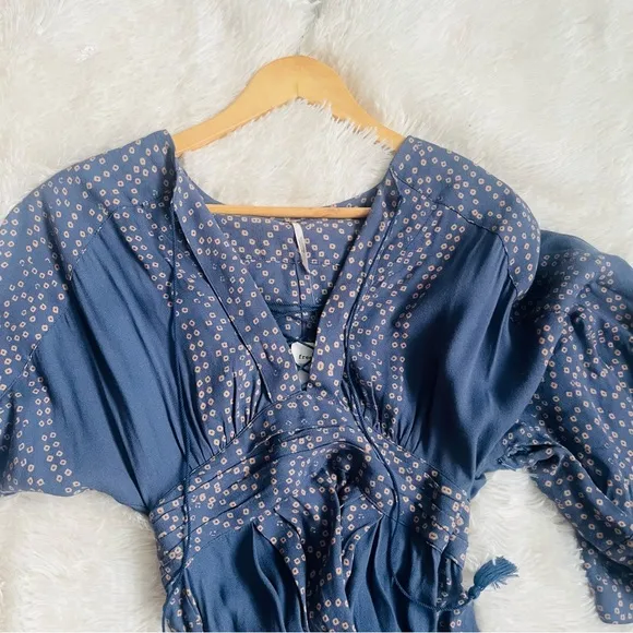 Free People NWT Modern Kimono Maxi Dress Size 0 XS Blue
