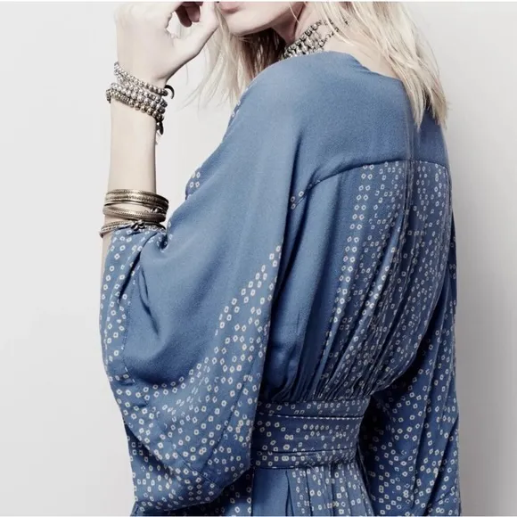 Free People NWT Modern Kimono Maxi Dress Size 0 XS Blue