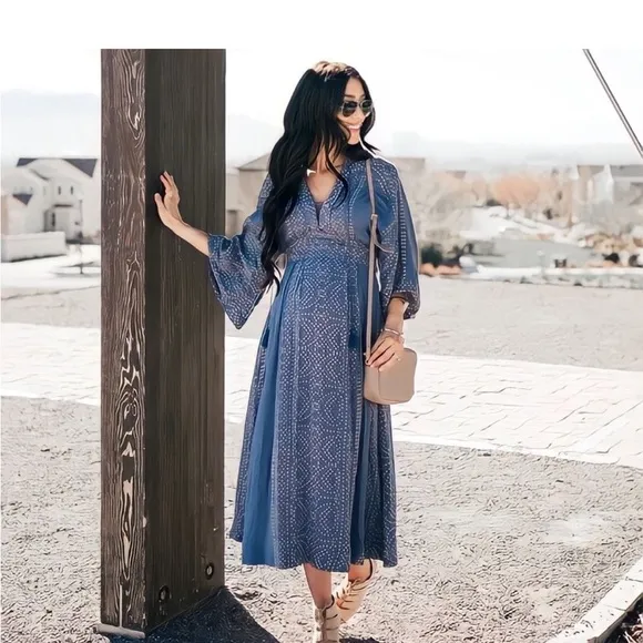 Free People NWT Modern Kimono Maxi Dress Size 0 XS Blue