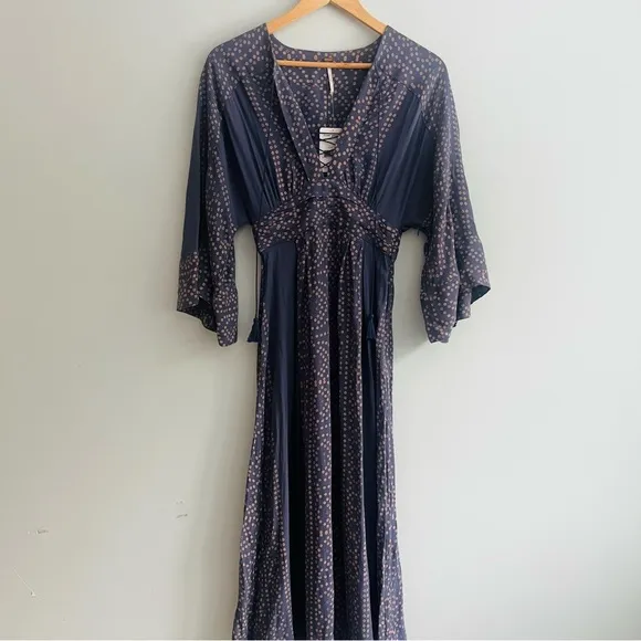 Free People NWT Modern Kimono Maxi Dress Size 0 XS Blue